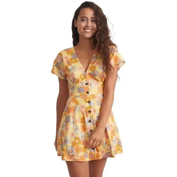Marine Layer Camila A-Line Minidress in Yellow Vintage Floral Print Size M - Picture 1 of 5